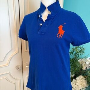 Ralph Lauren Blue Polo Shirt with Orange Logo Women’s M